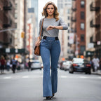 Alexandra - High Waisted Flare Stretch Denim Pants