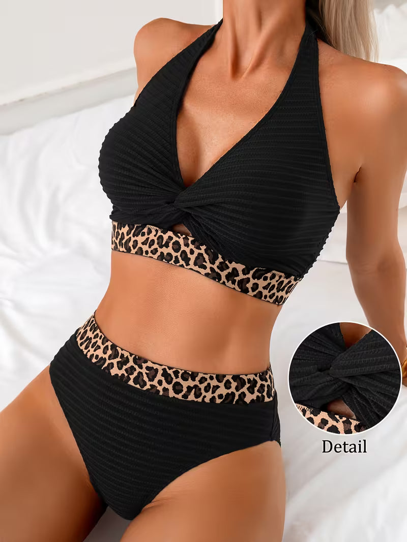 Aurora - Ribbed Leopard Print One Piece Swimwear