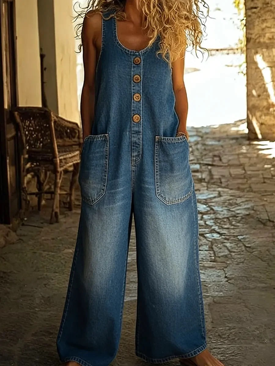 Lenna - Vintage Cotton Denim Jumpsuit