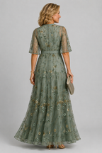 Selora - Floral Flutter Sleeve Maxi Dress back view