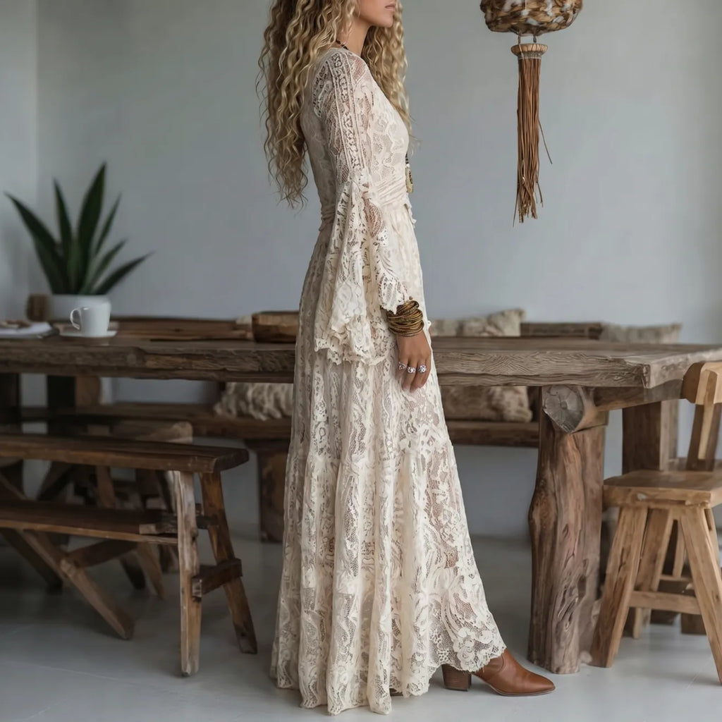 Roxanne - Deep V-Neck Bohemian Maxi Dress