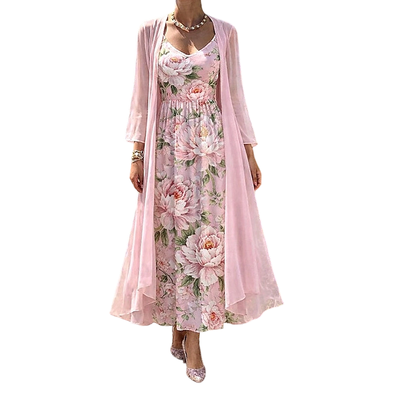 Rosalie - Floral Dress and Chiffon Cardigan Set