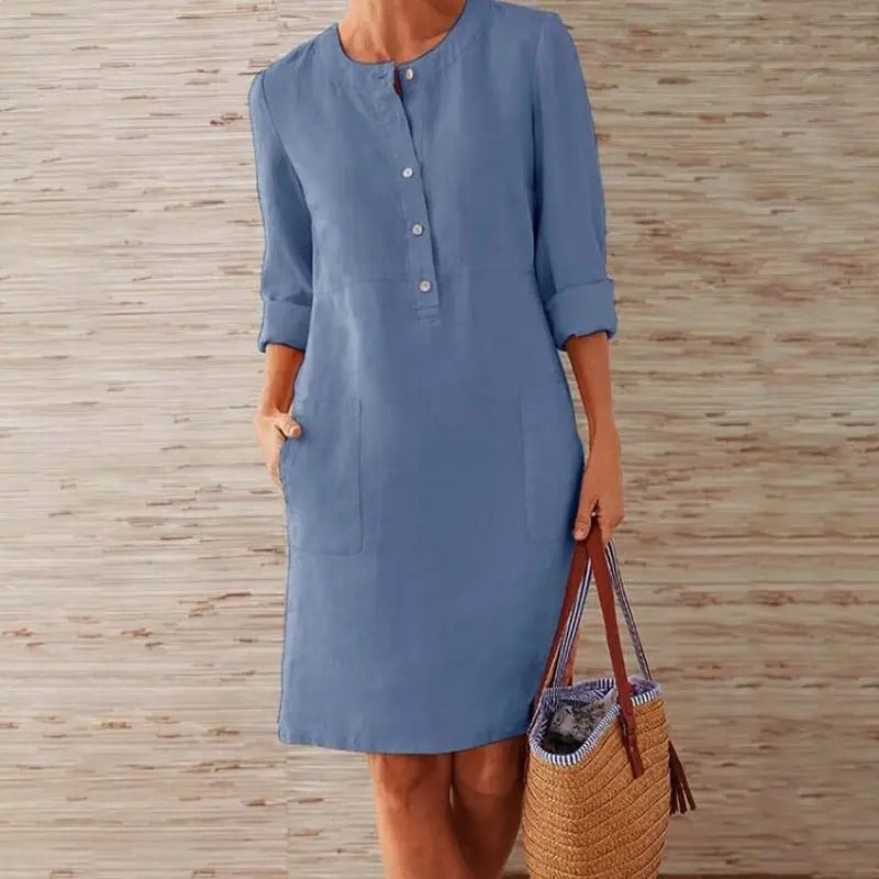 Luna - Long-Sleeved Linen Dress