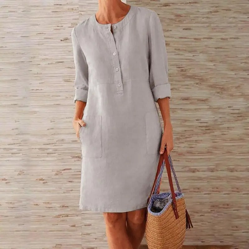 Luna - Long-Sleeved Linen Dress