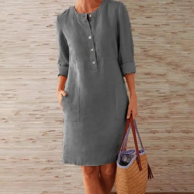 Luna - Long-Sleeved Linen Dress