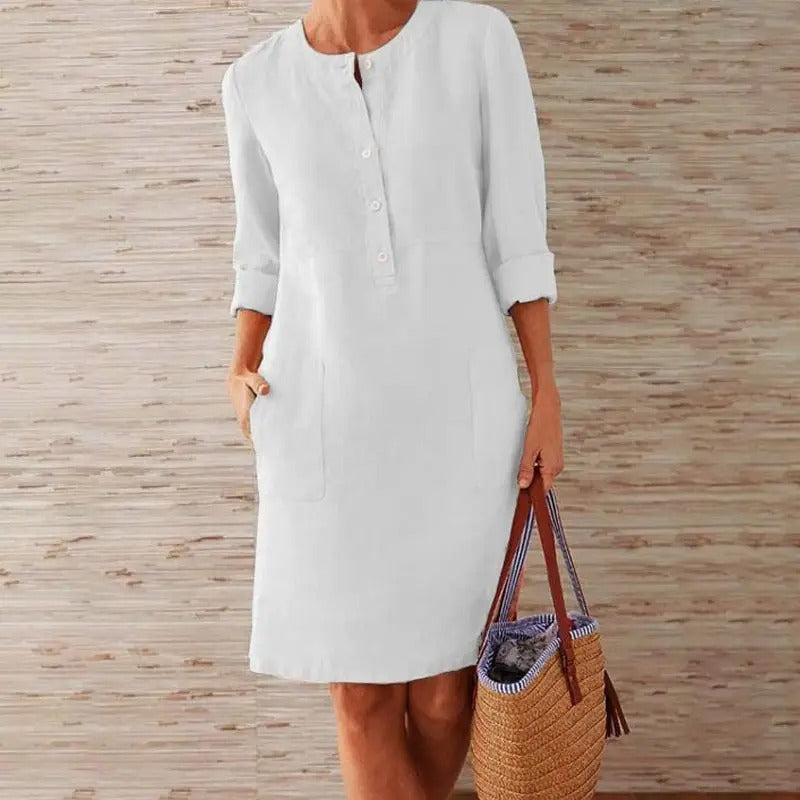 Luna - Long-Sleeved Linen Dress