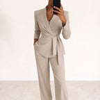 Veronica - Tie-Waist Elegant Suit With Wide-Leg Pants