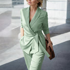 Veronica - Tie-Waist Elegant Suit With Wide-Leg Pants