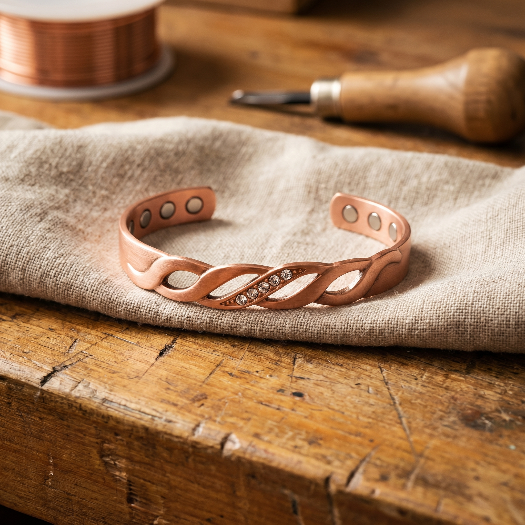 Cordelia hand-wound copper bracelet