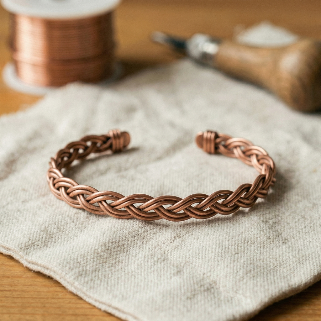 Emmeline copper anklet weave detail
