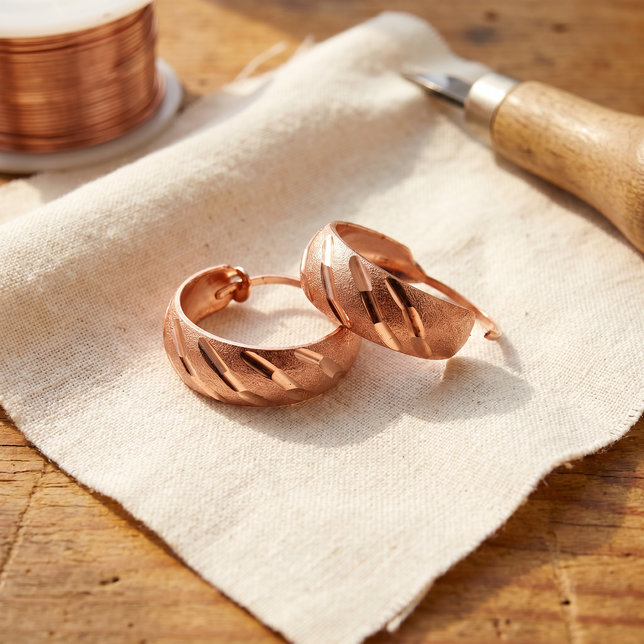 Evangeline grooved copper hoop earrings