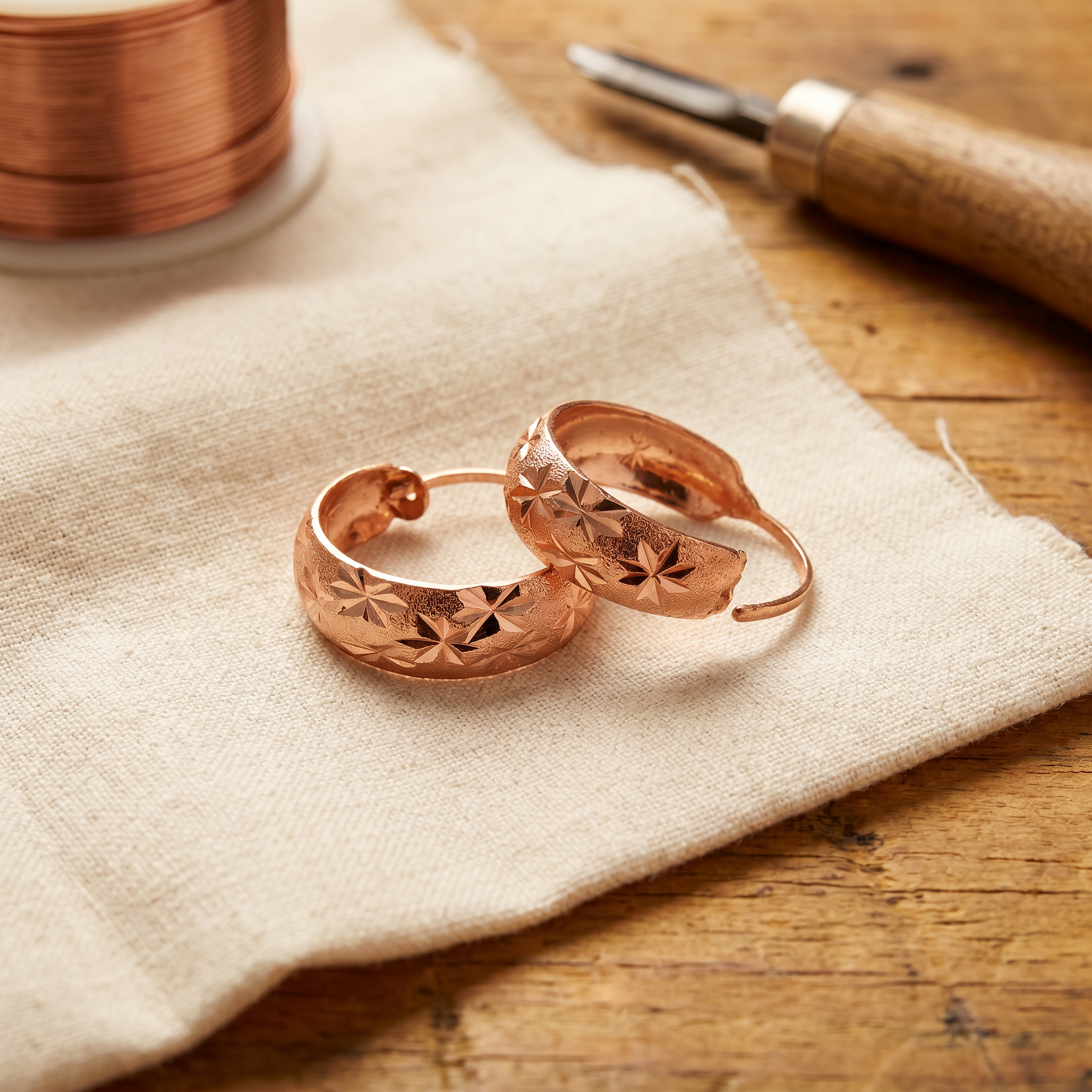 Evelyn engraved star copper earrings