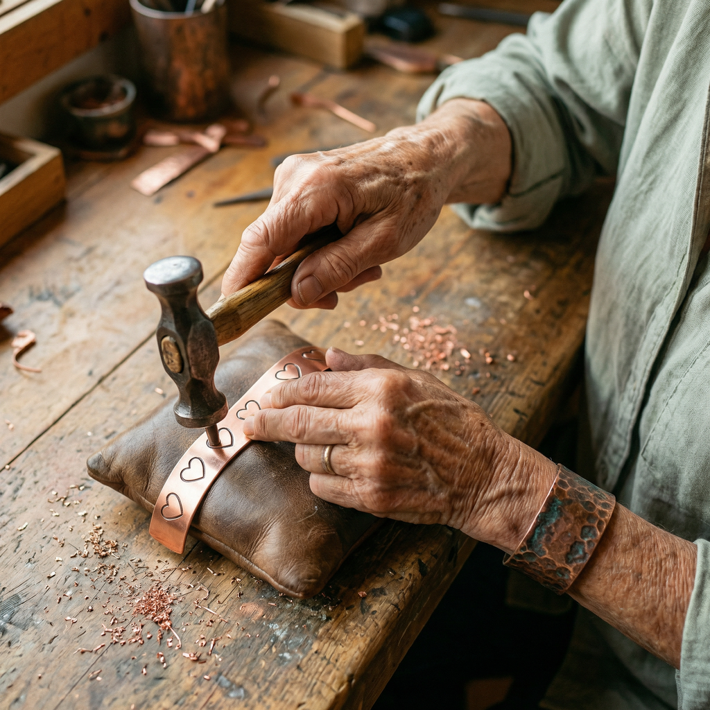 Frederica copper bracelet worn on the wrist