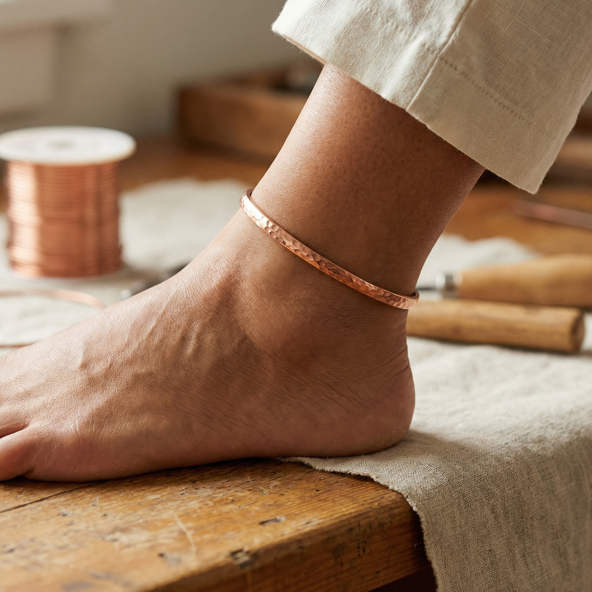 Harriet hammered copper anklet
