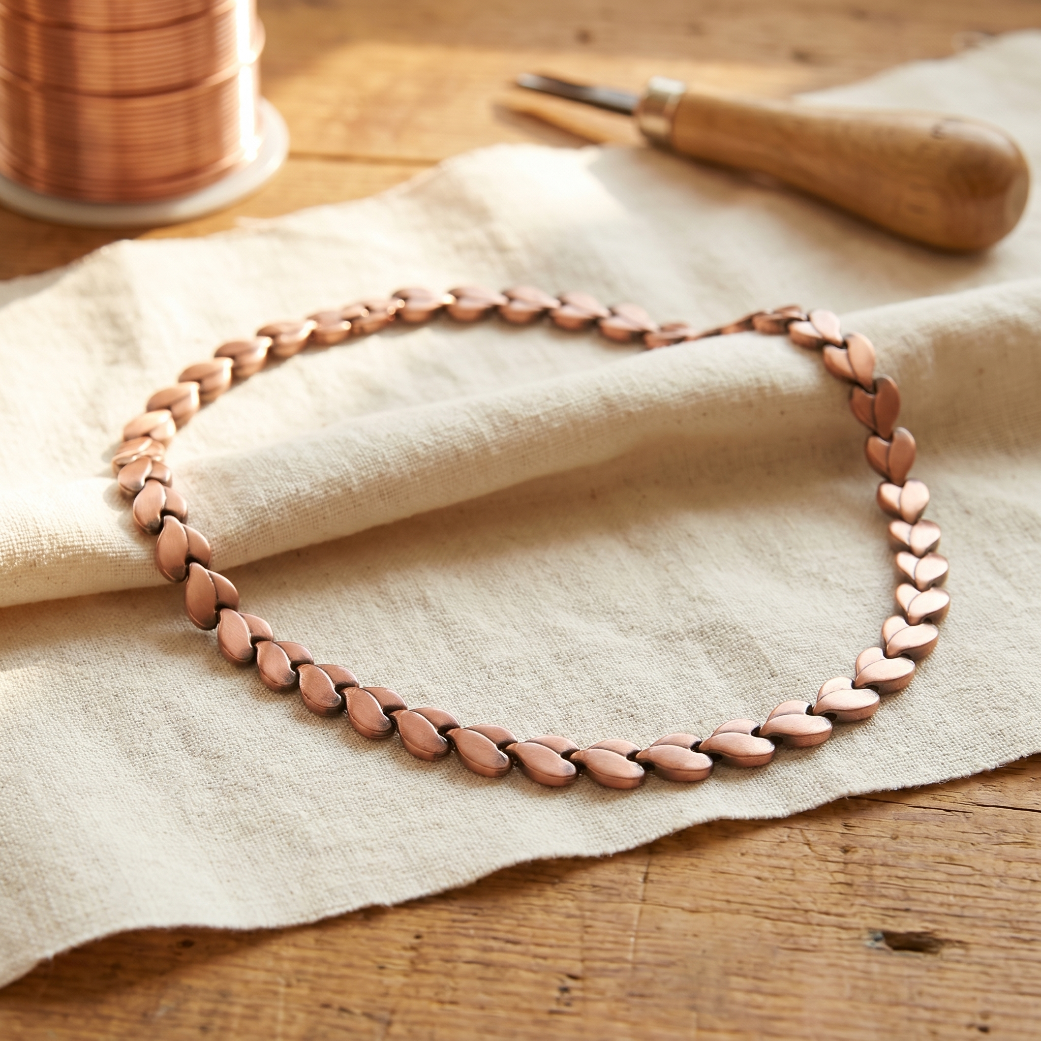 Henrietta copper necklace heart link detail
