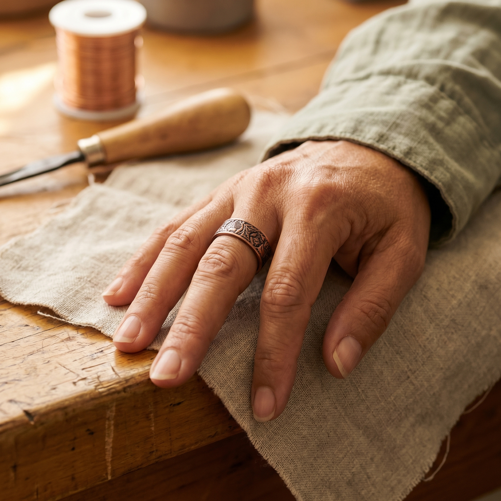 Honoria copper ring stone detail