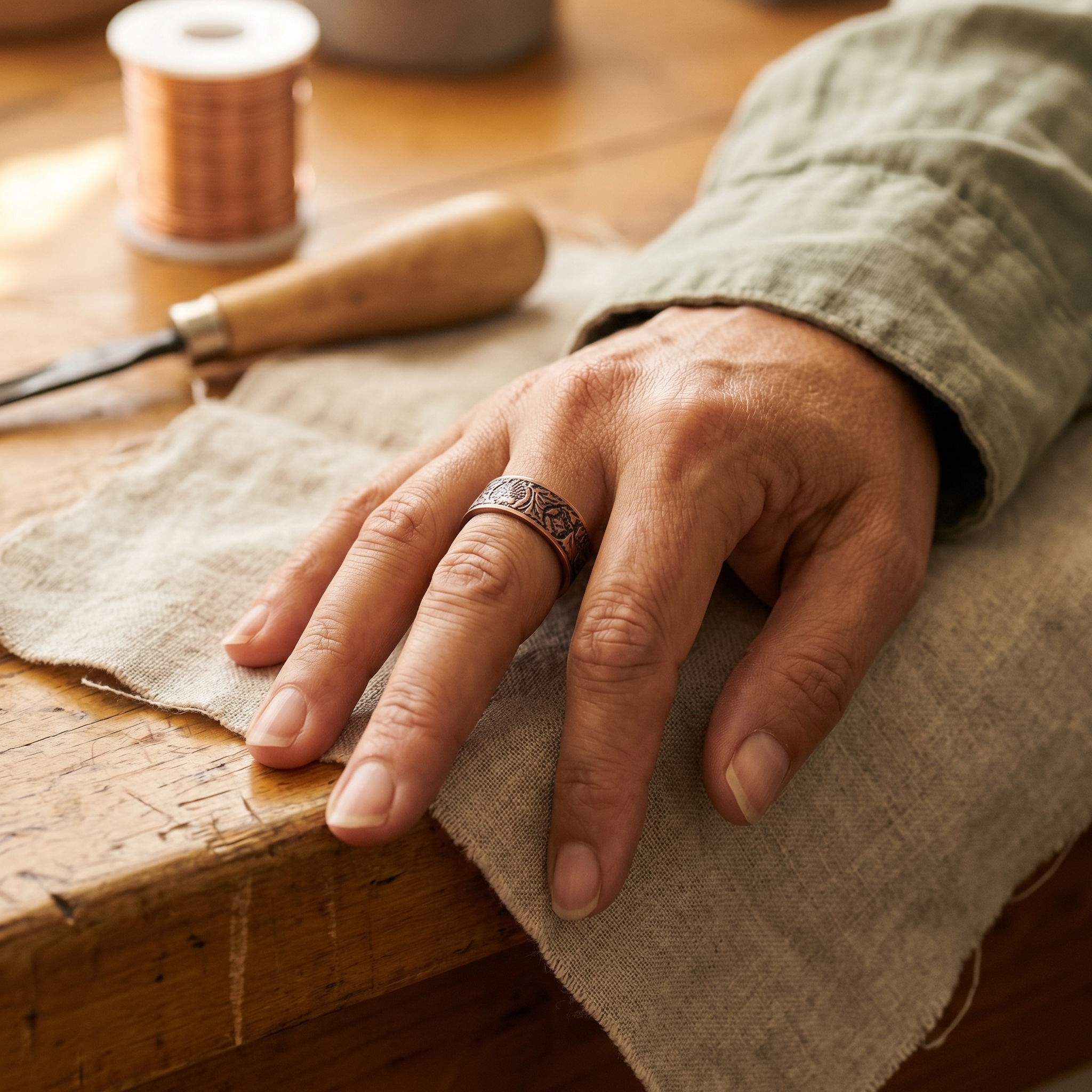 Honoria copper ring stone detail