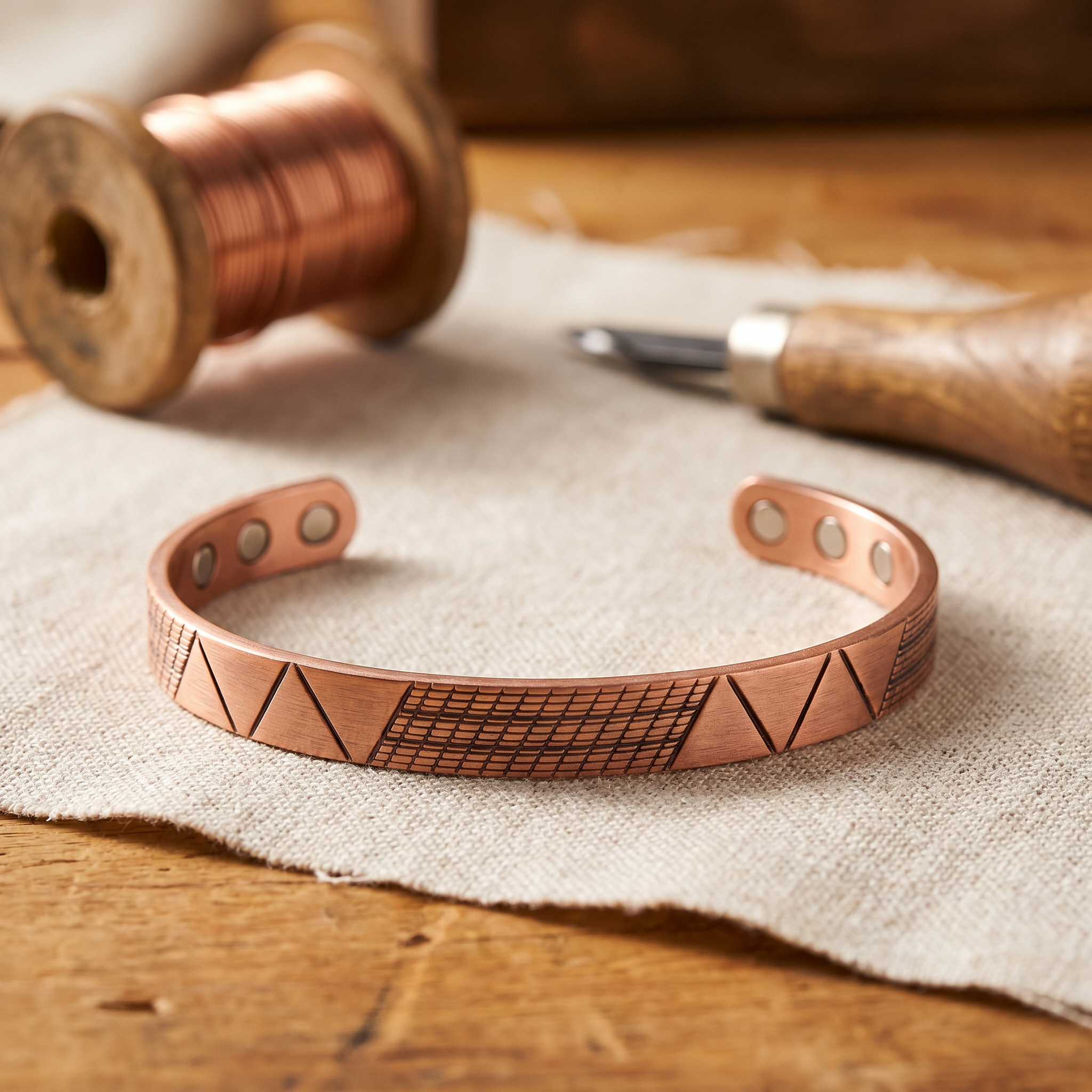 Isobel geometric pressed copper bracelet