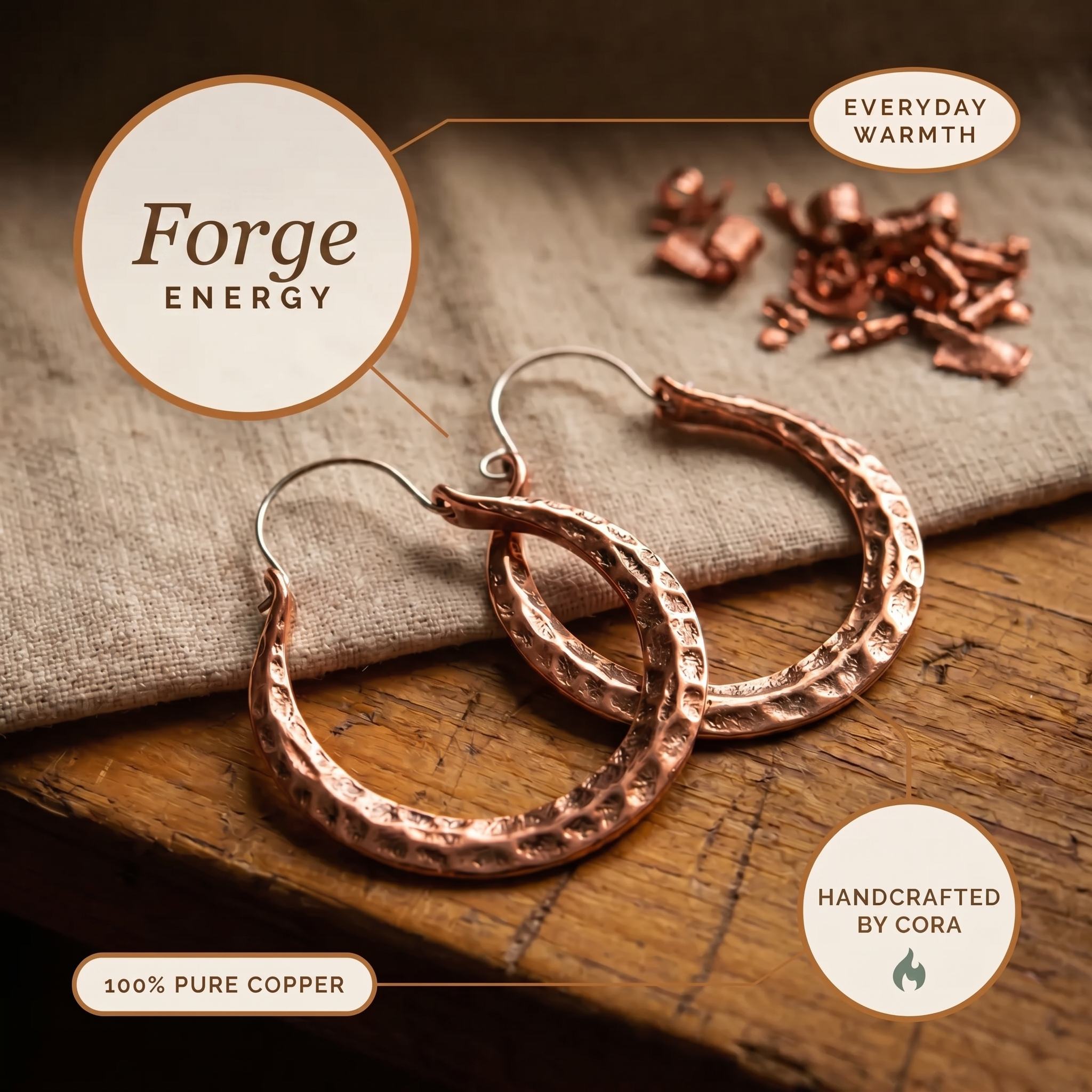 Katharine copper earrings close up