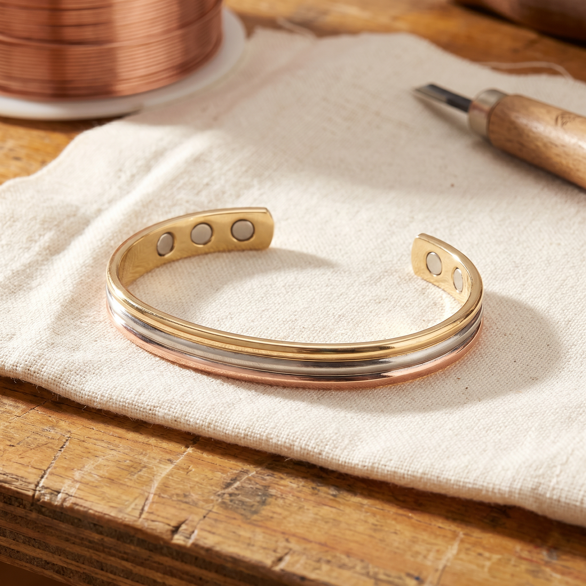 Lavinia three-tone grooved copper bracelet