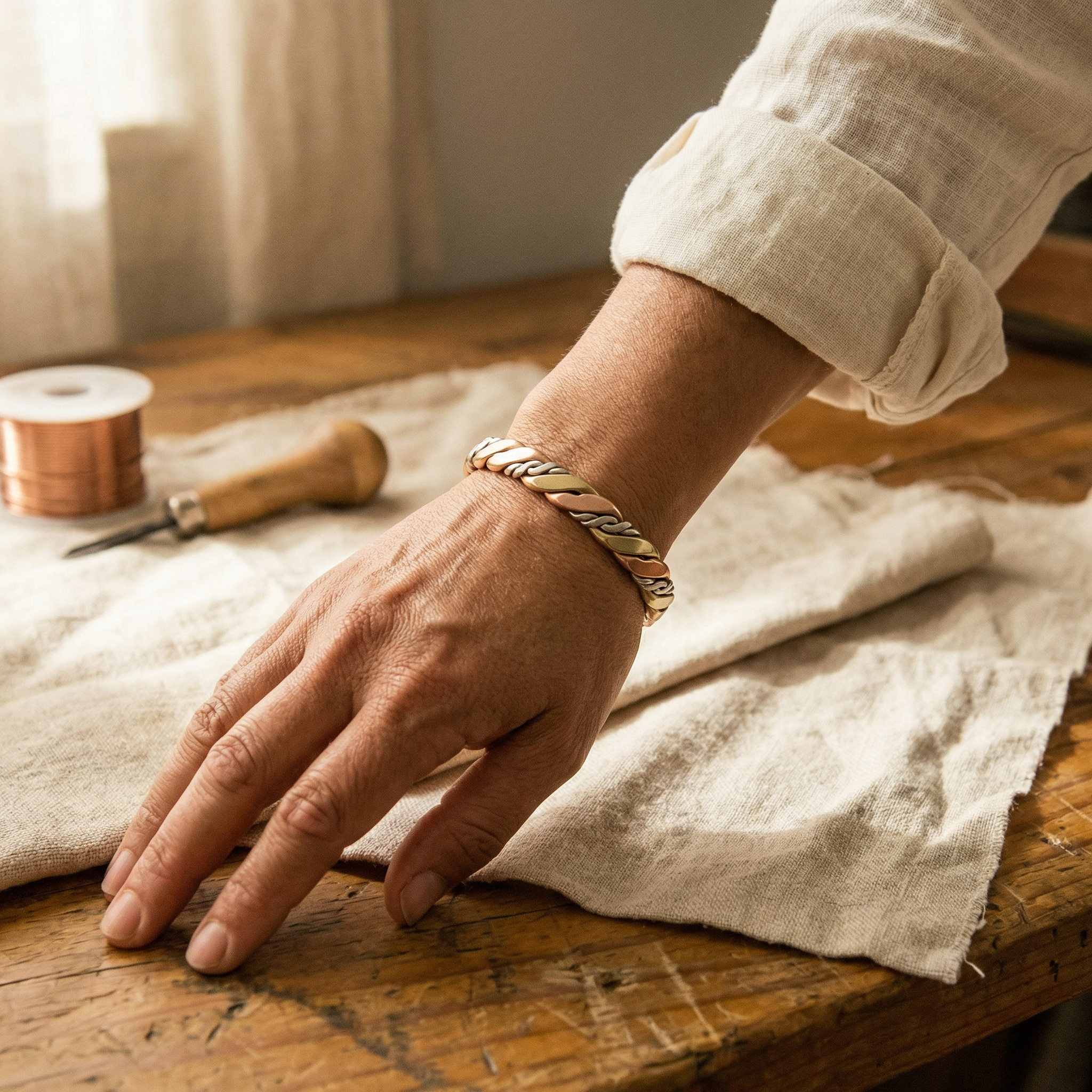 Mabel copper bracelet braid detail