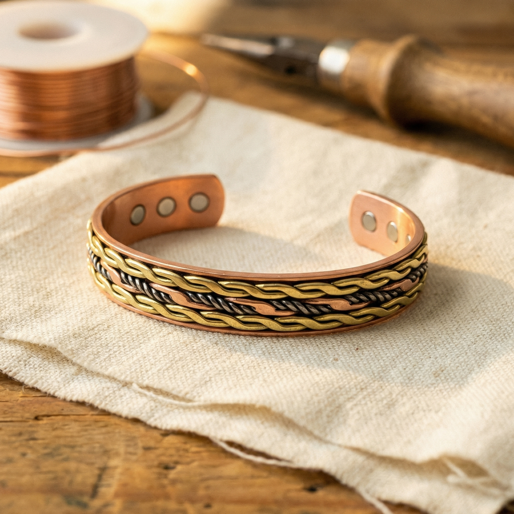 Matilda three-strand twisted copper bracelet