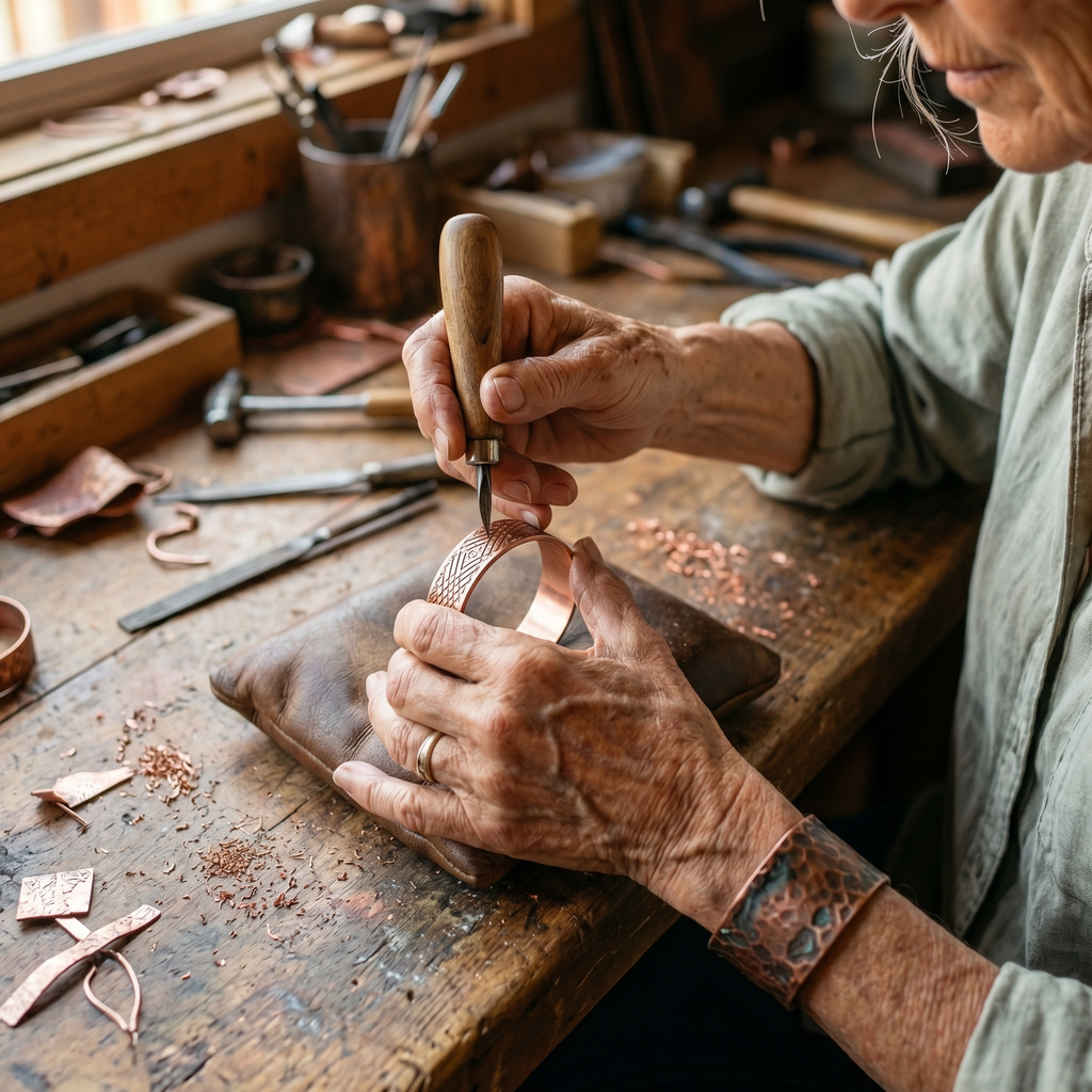 Miriam copper ring worn on the hand