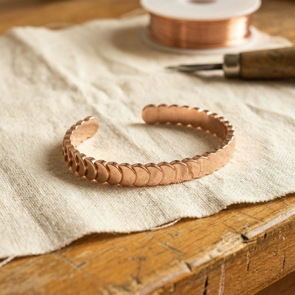 Octavia overlapping scale copper bracelet