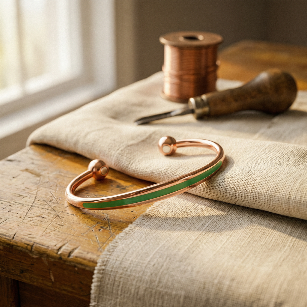Olive green stone copper bracelet