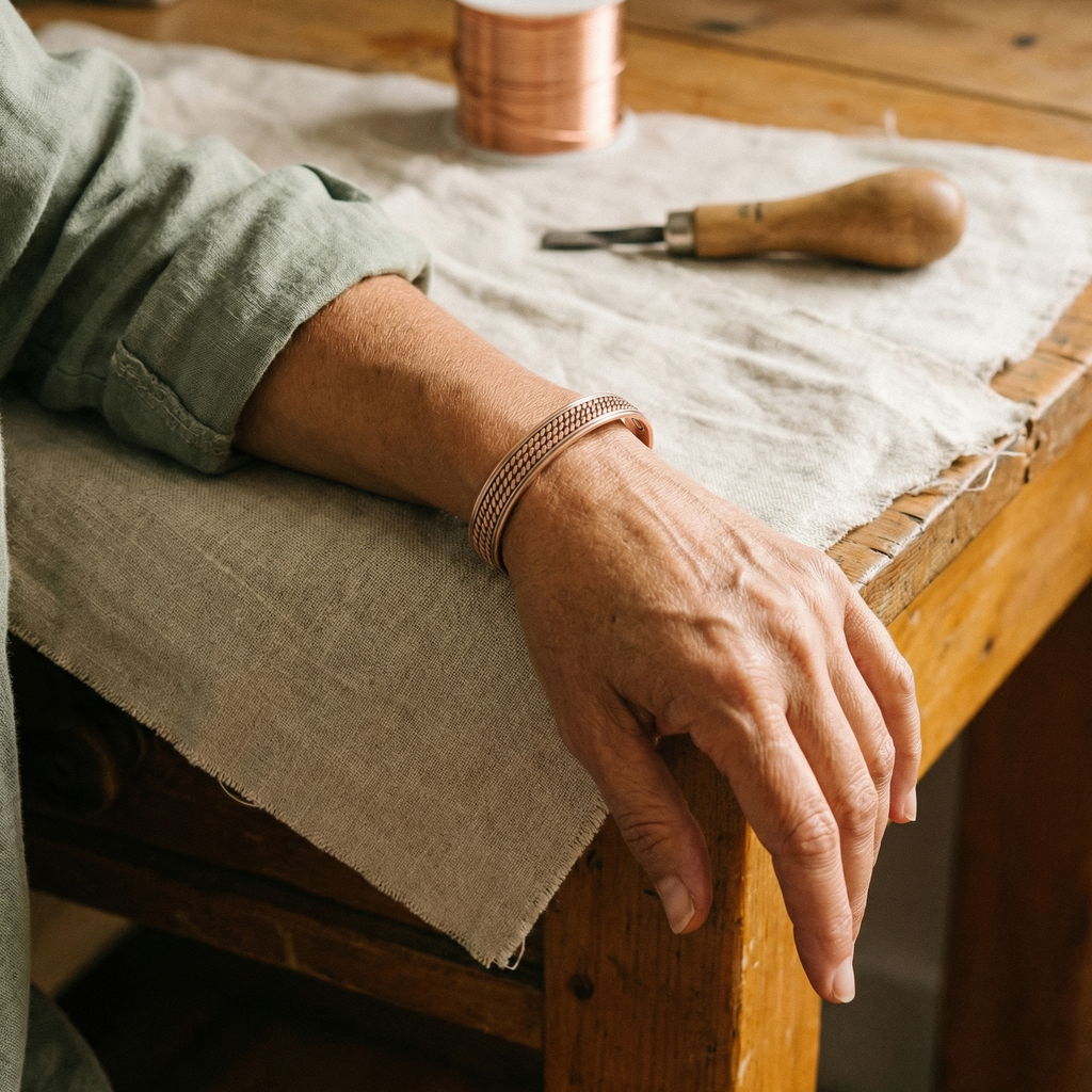 Patience copper cuff rope texture detail