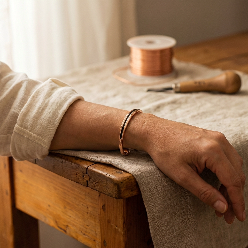 Philippa copper bracelet ball end detail