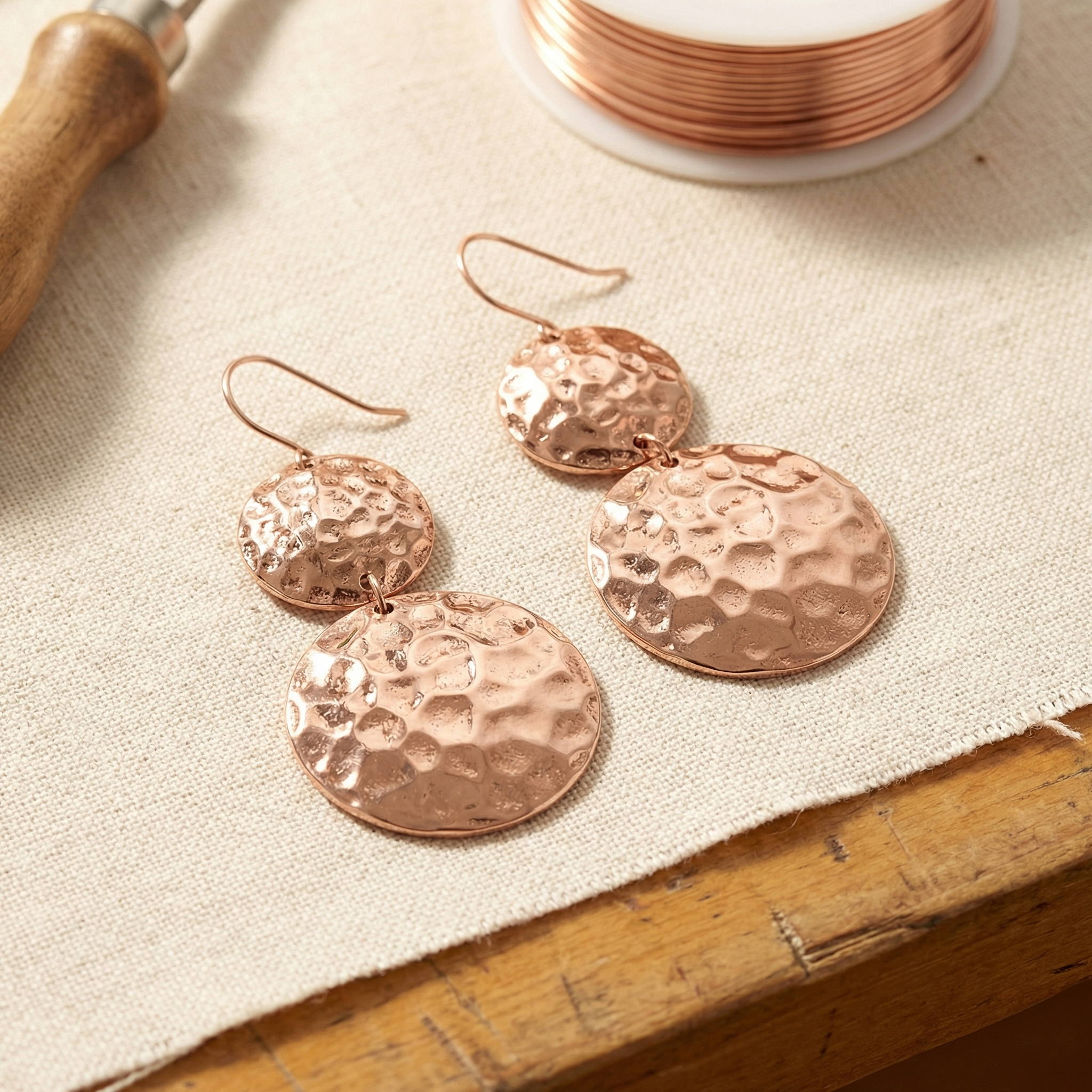 Primrose swinging disc copper earrings
