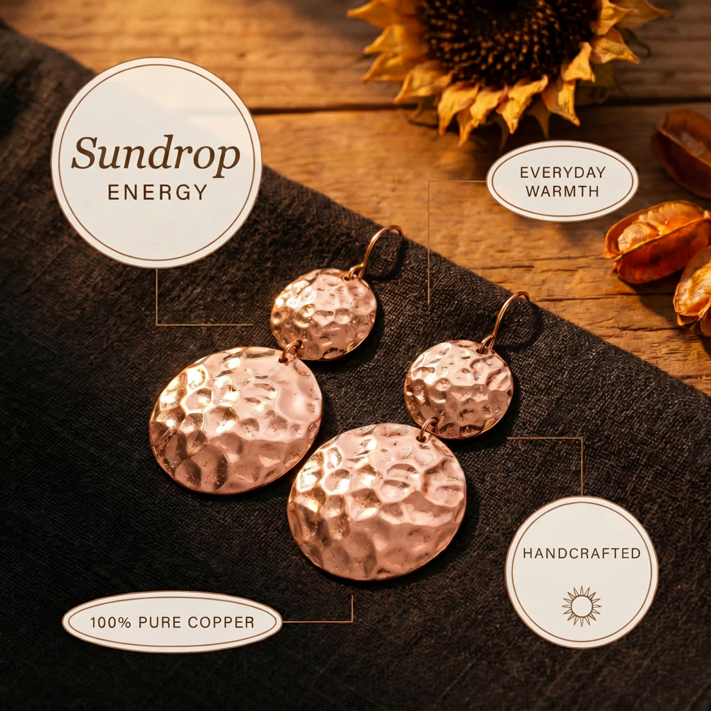 Primrose copper earrings close up