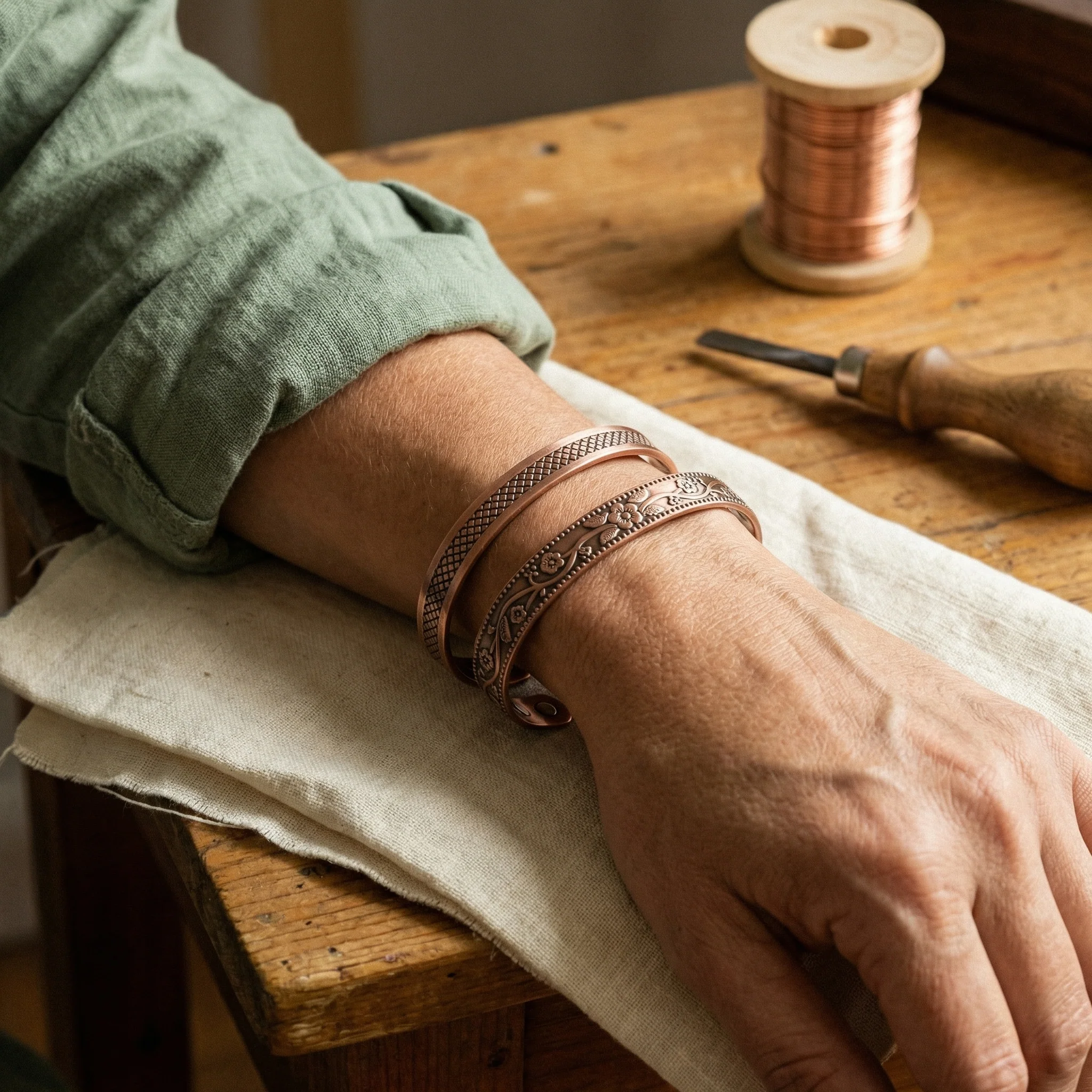 Priscilla copper cuff braided texture detail