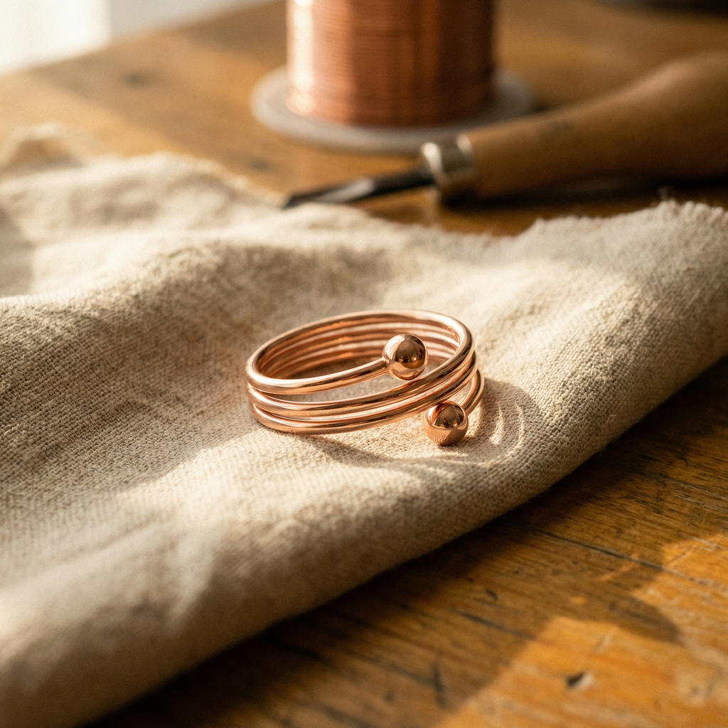 Rosamund three-band coiled copper ring