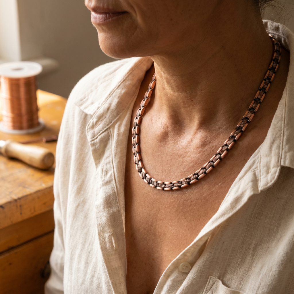 Rowena mixed link copper necklace