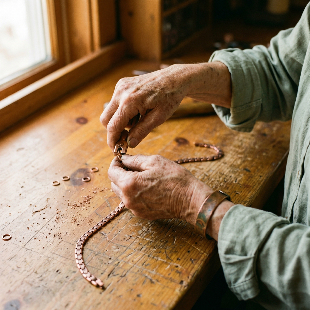 Rowena copper necklace worn