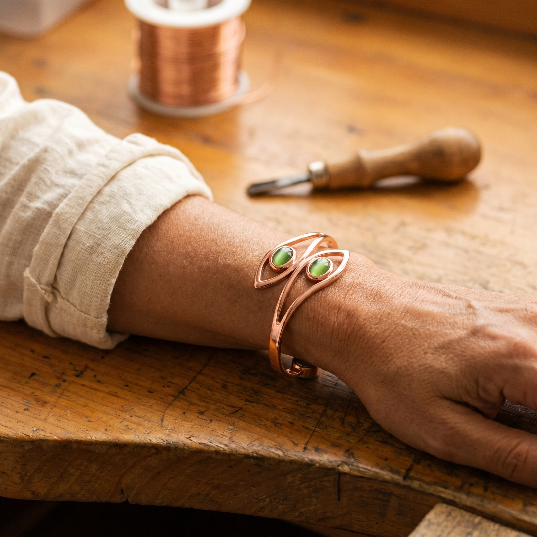 Ruby copper cuff wire frame detail