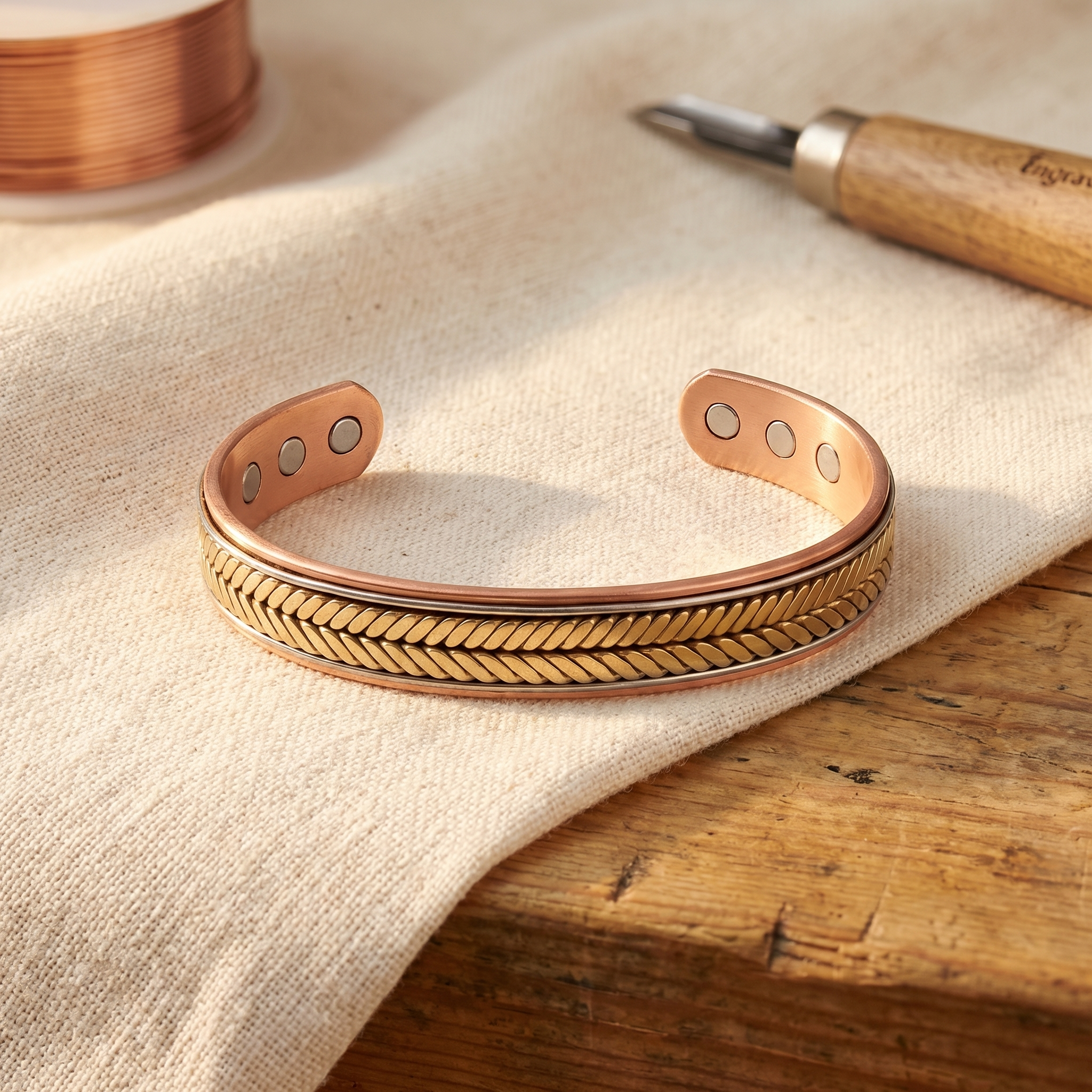 Sophia chevron braid copper bracelet