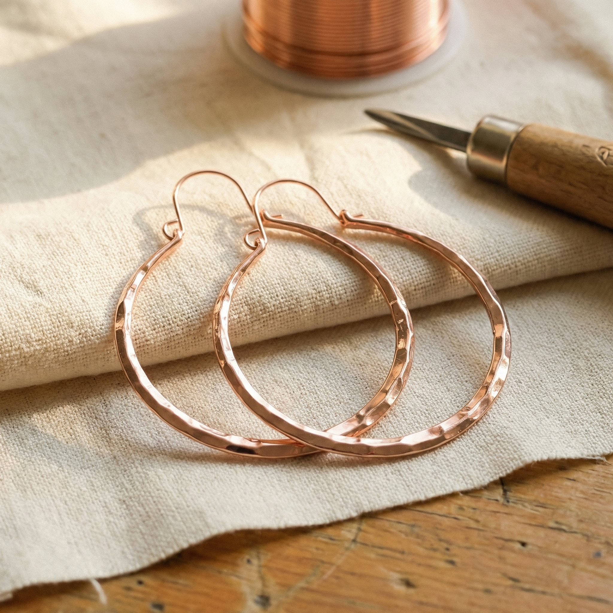 Tabitha faceted copper hoop earrings