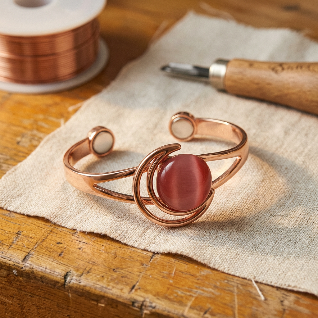 Venetia pink stone copper cuff