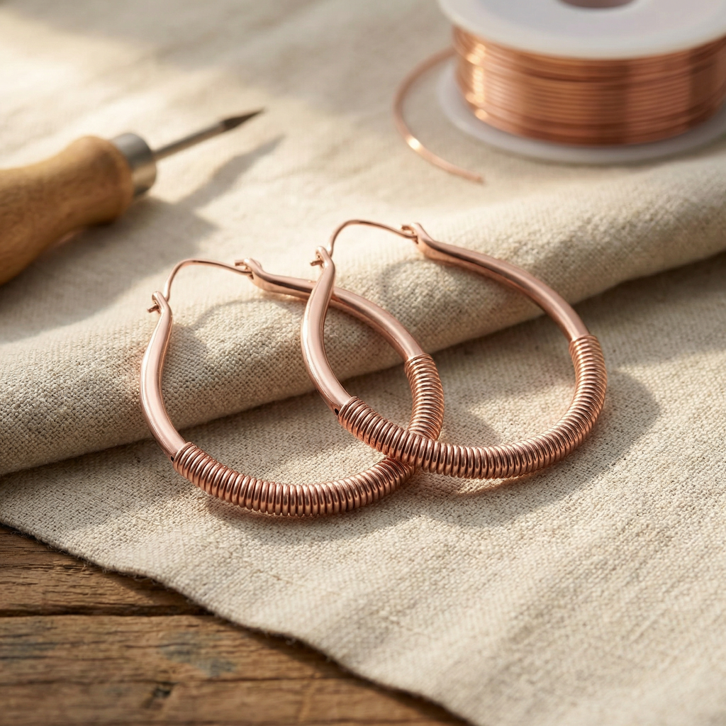 Vivienne coiled teardrop copper earrings