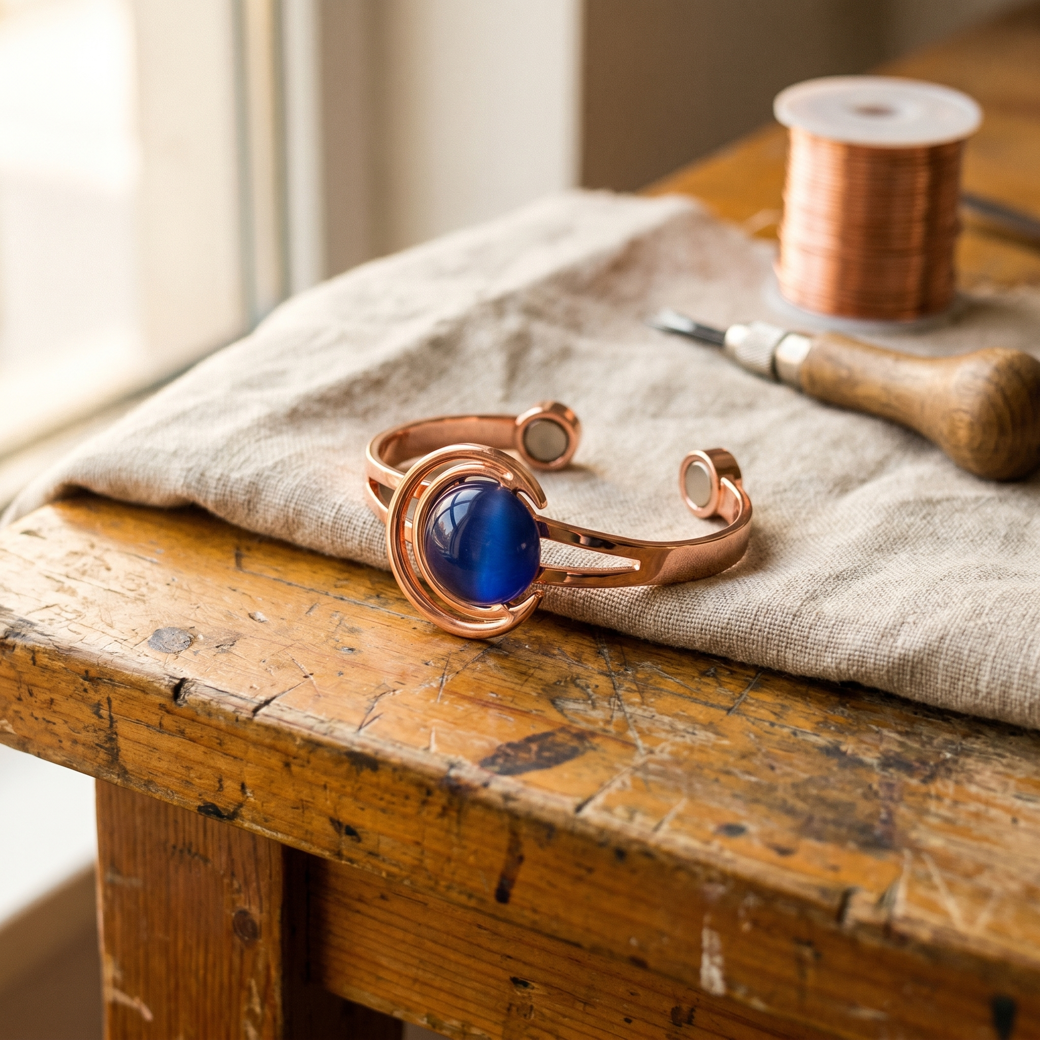 Wilhelmina blue-grey stone copper cuff