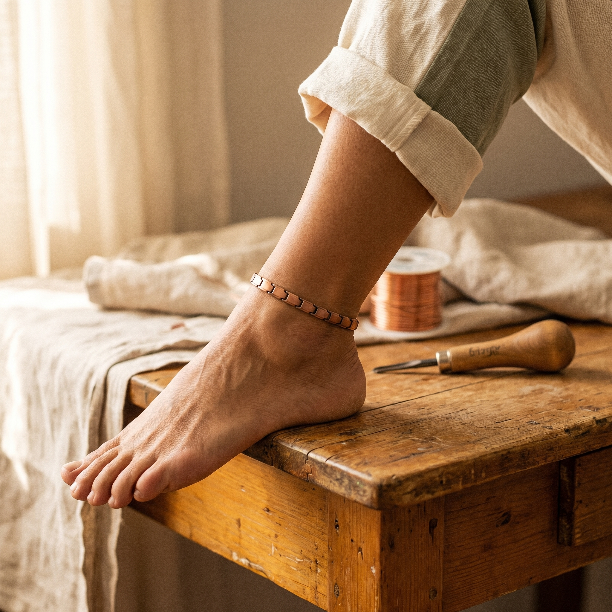 Winifred hand-formed link copper anklet
