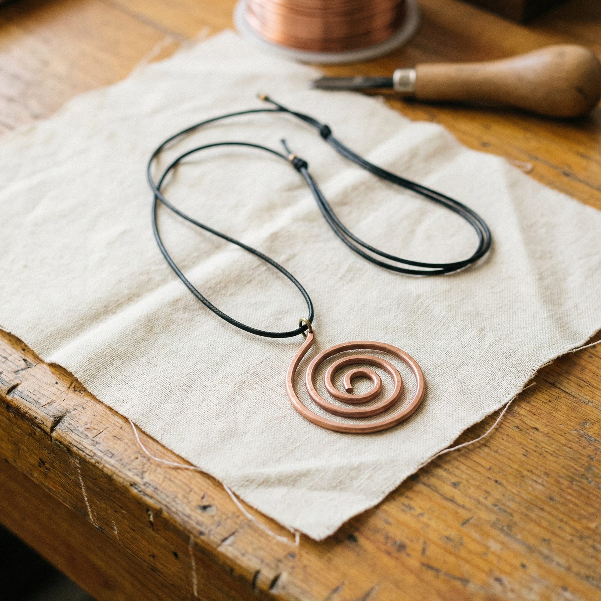 Winsome spiral pendant copper necklace
