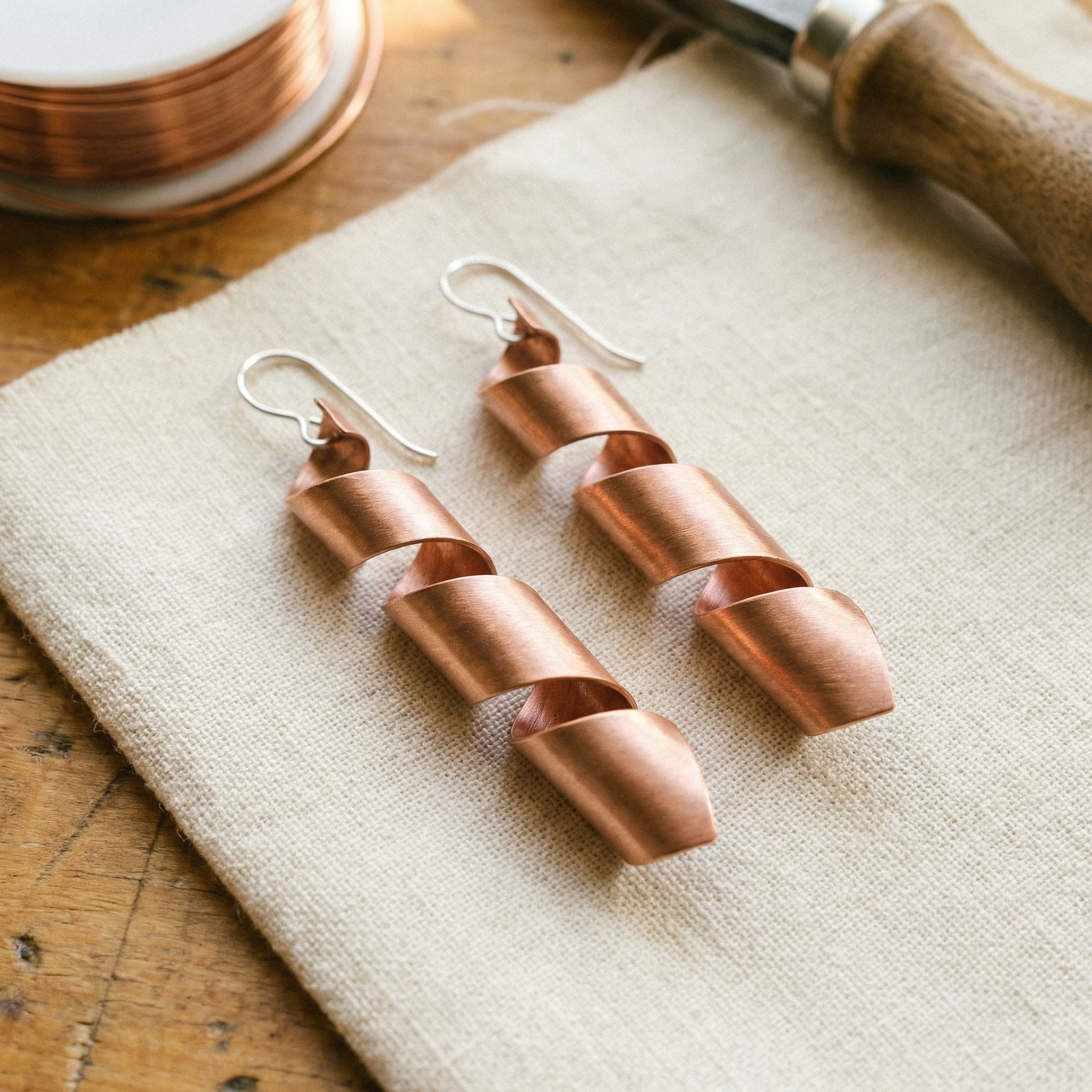 Yvonne spiral twist copper earrings