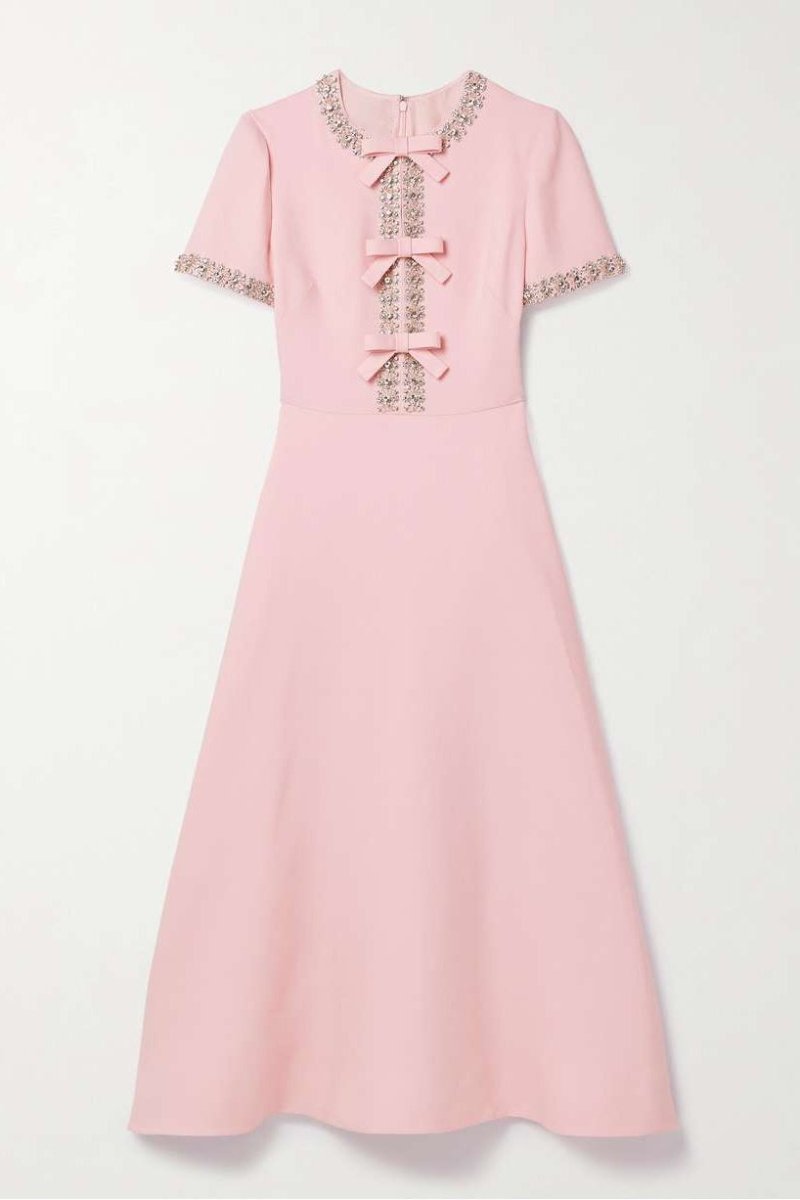Zoey - Bow with Crystal Embellished Midi Dress